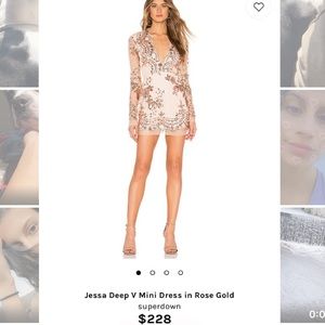 Jessa deep V mini dress in rose gold